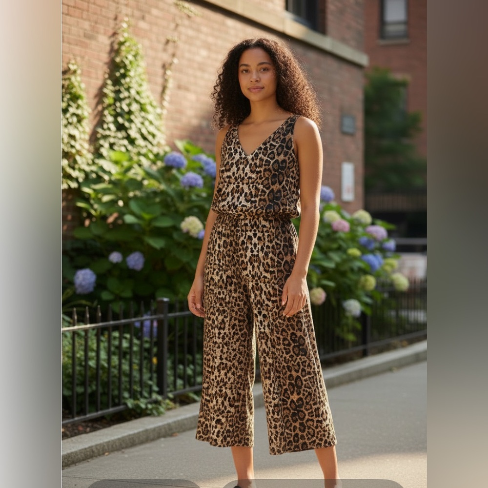 Leopard Print Sleeveless  Capri Length Jumpsuit Plus SZ 2X